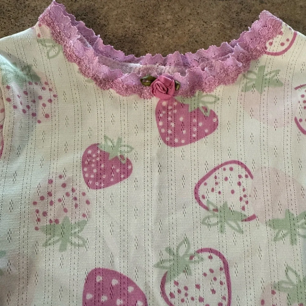 Btween Baby  Adorable Fun Pink & White Strawberry 2 Piece Lace Pajamas, Size 12M